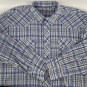 Gibson Trading Co Western Shirt Mens 2XL Blue Plaid Pearl Snap Metallic Thread